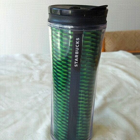2011 Starbucks Green and Black Pattern Travel Mug - Picture 1 of 5